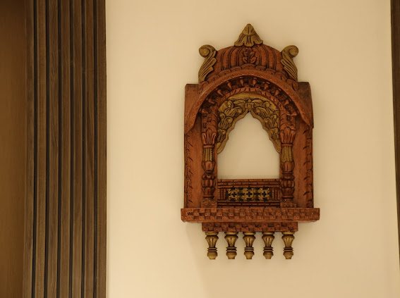 Carved wooden jharokha wall decor