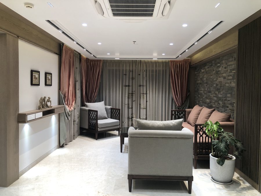Family lounge with grey sofas