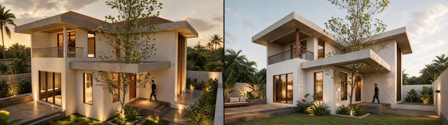Mantri's Farm House - the house from dusk to daylight