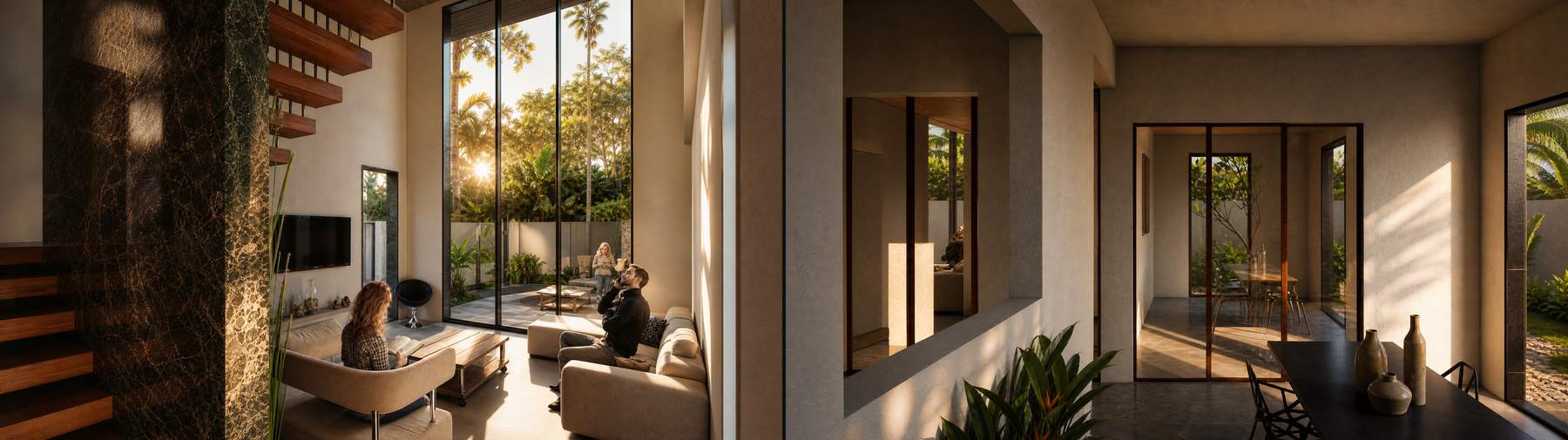 Mantri's Farm House - the staircase and the garden-facing living room