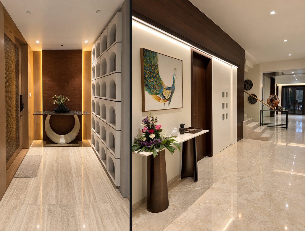 Joshi House - corridors and passages, lit with warm cove lighting