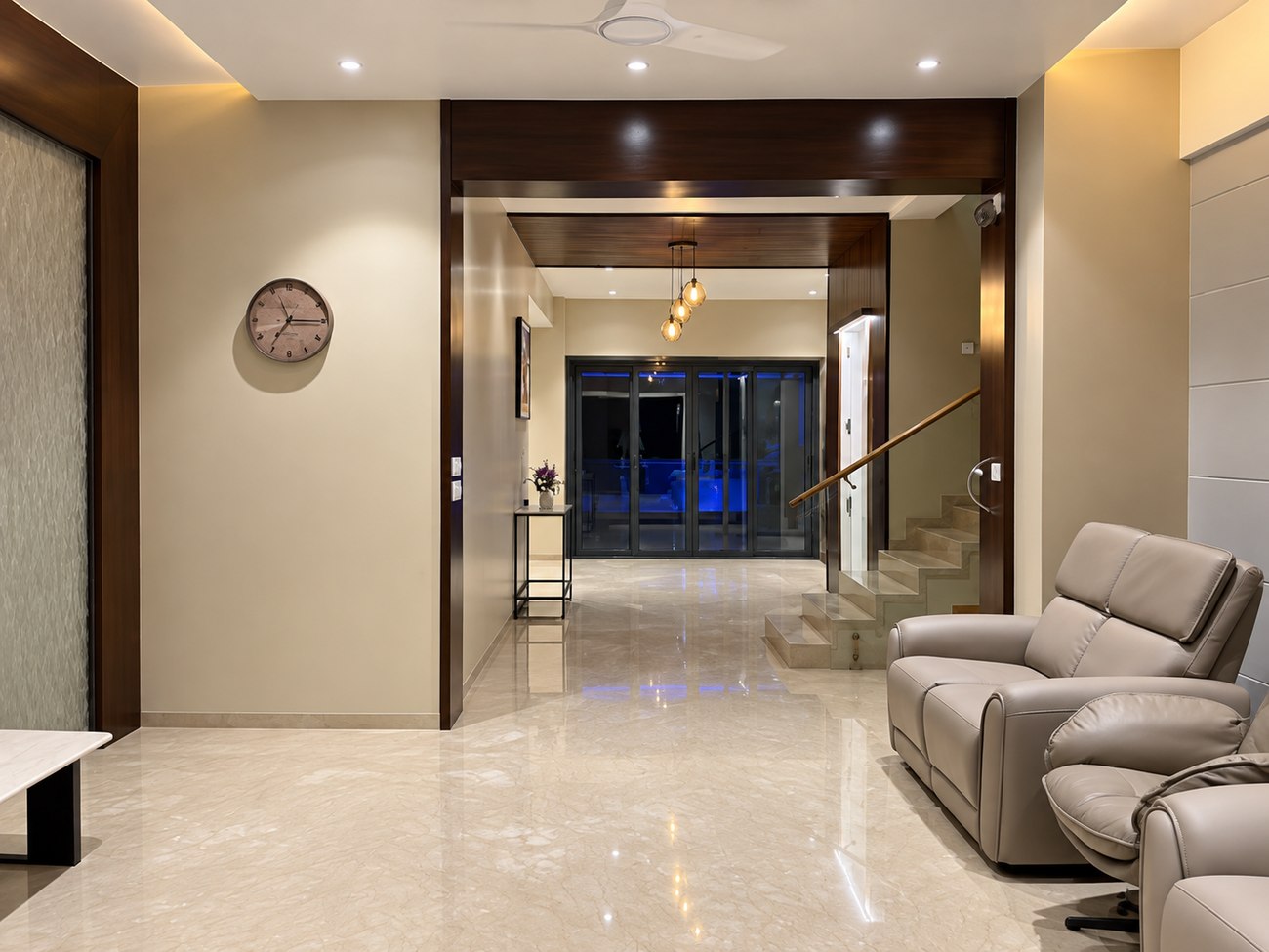 Joshi House - the main living hall, opening toward the staircase
