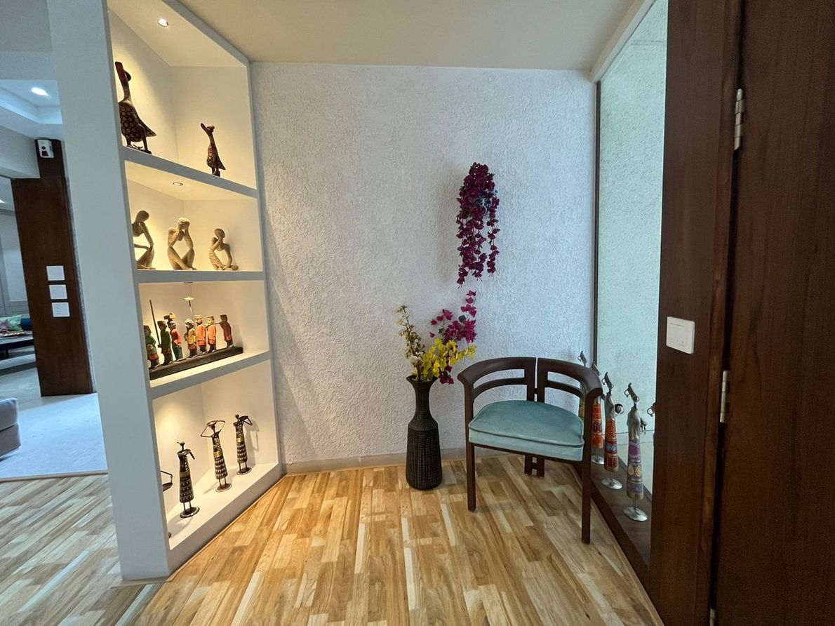The Kogta House - entry foyer with curio display shelving