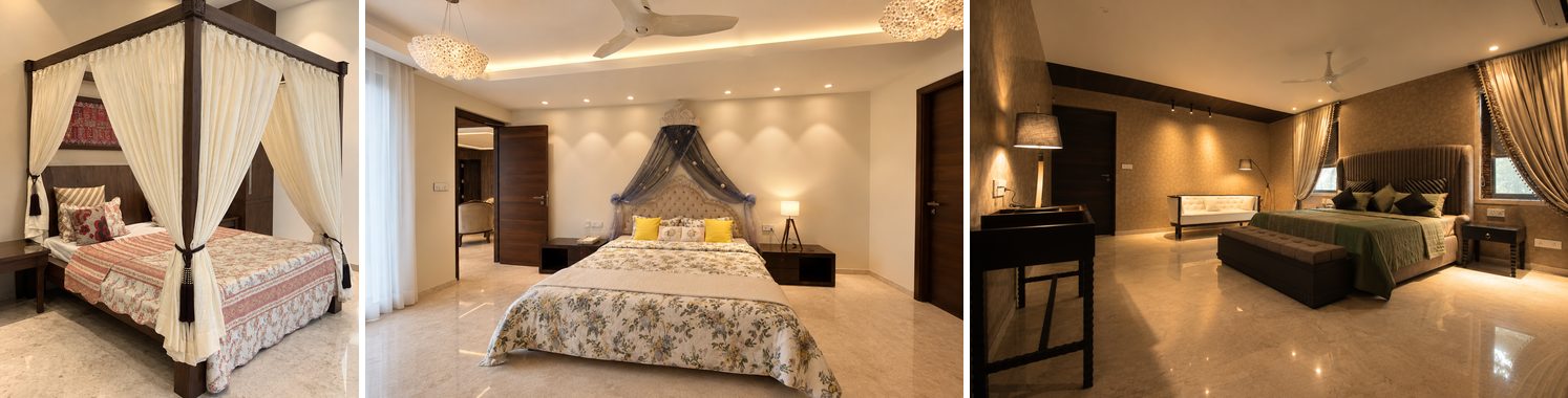 Ruby House bedrooms - four-poster, canopy headboard and olive-toned suite